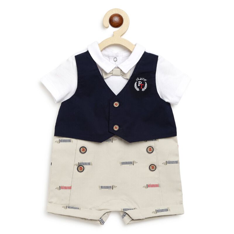 Boys Medium Natural Solid Short Sleeve Romper image number null